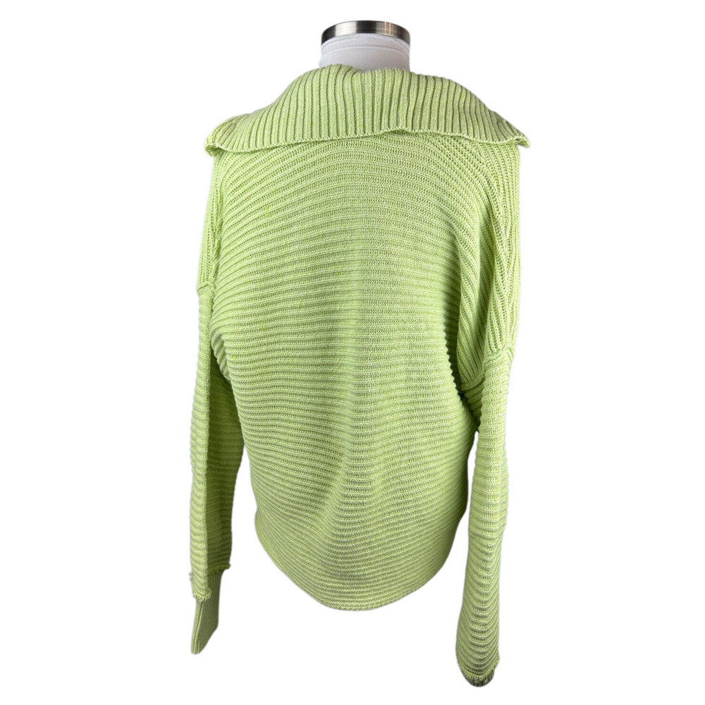 Free People Marlie Slouchy Oversized Sweater Ribbed V-Neck Lime Green Size Large - Picture 14 of 16